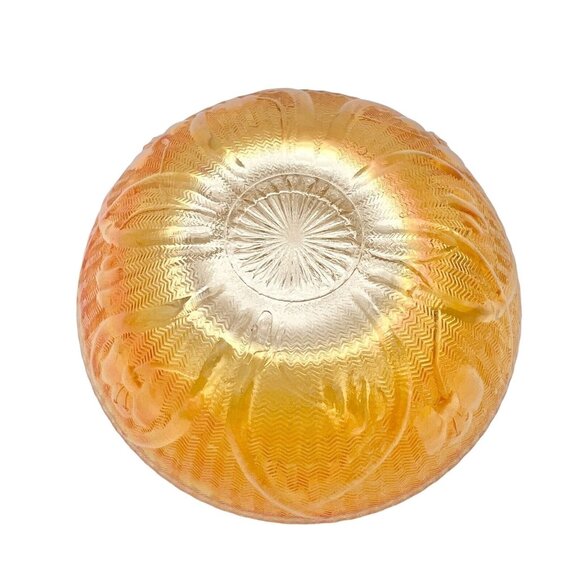 Iridescent Iris & Herringbone Marigold Compote Dish Vintage Carnival Glass 1940s - Picture 3 of 4